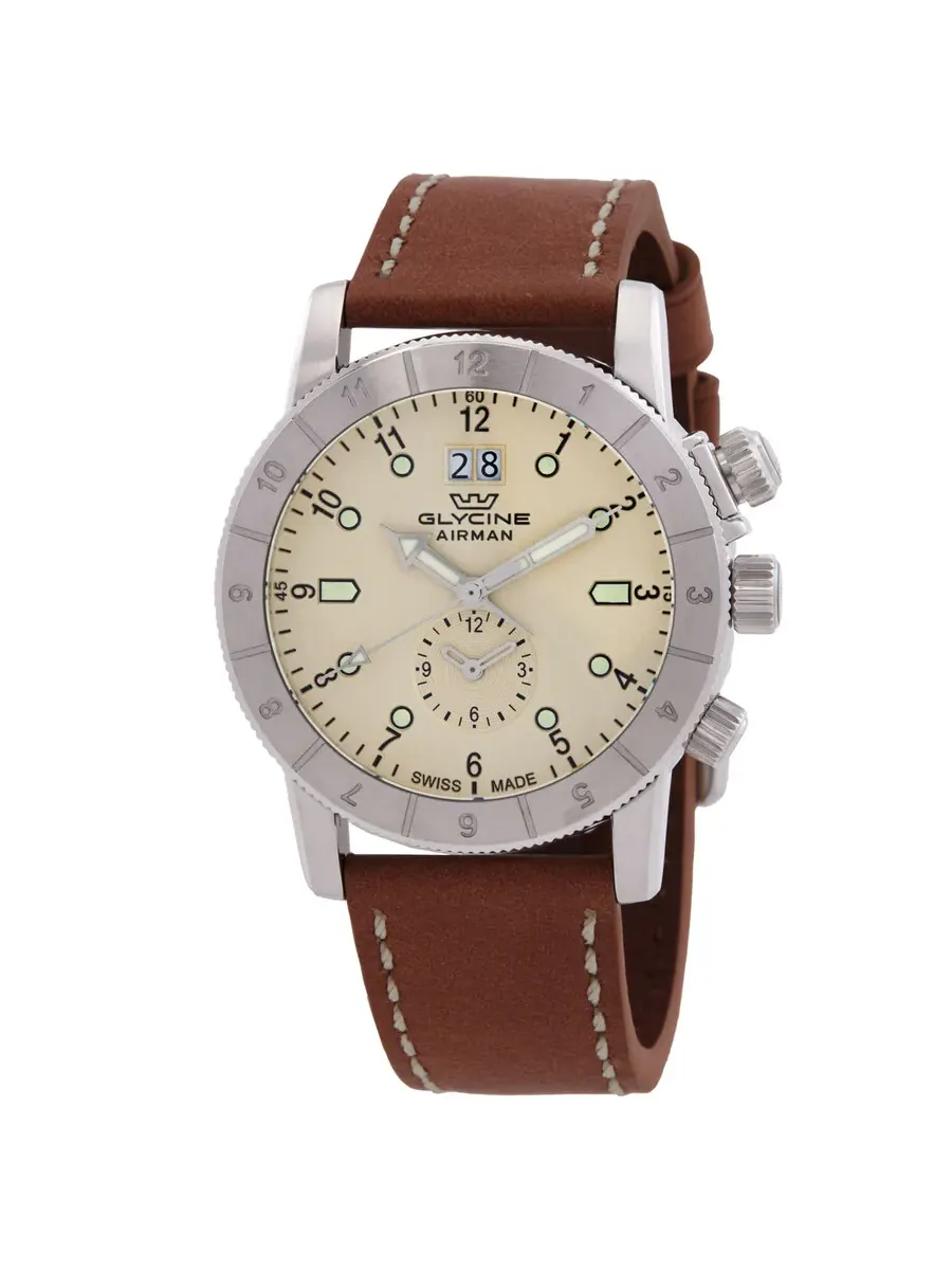 Мужские кожаные часы Glycine Airman GMT с белым циферблатом GL0149