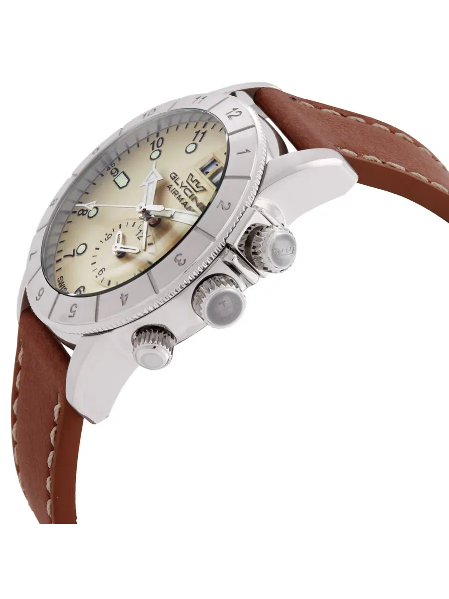 Мужские кожаные часы Glycine Airman GMT с белым циферблатом GL0149 — изображение 2 из 3, оттенок серебряный