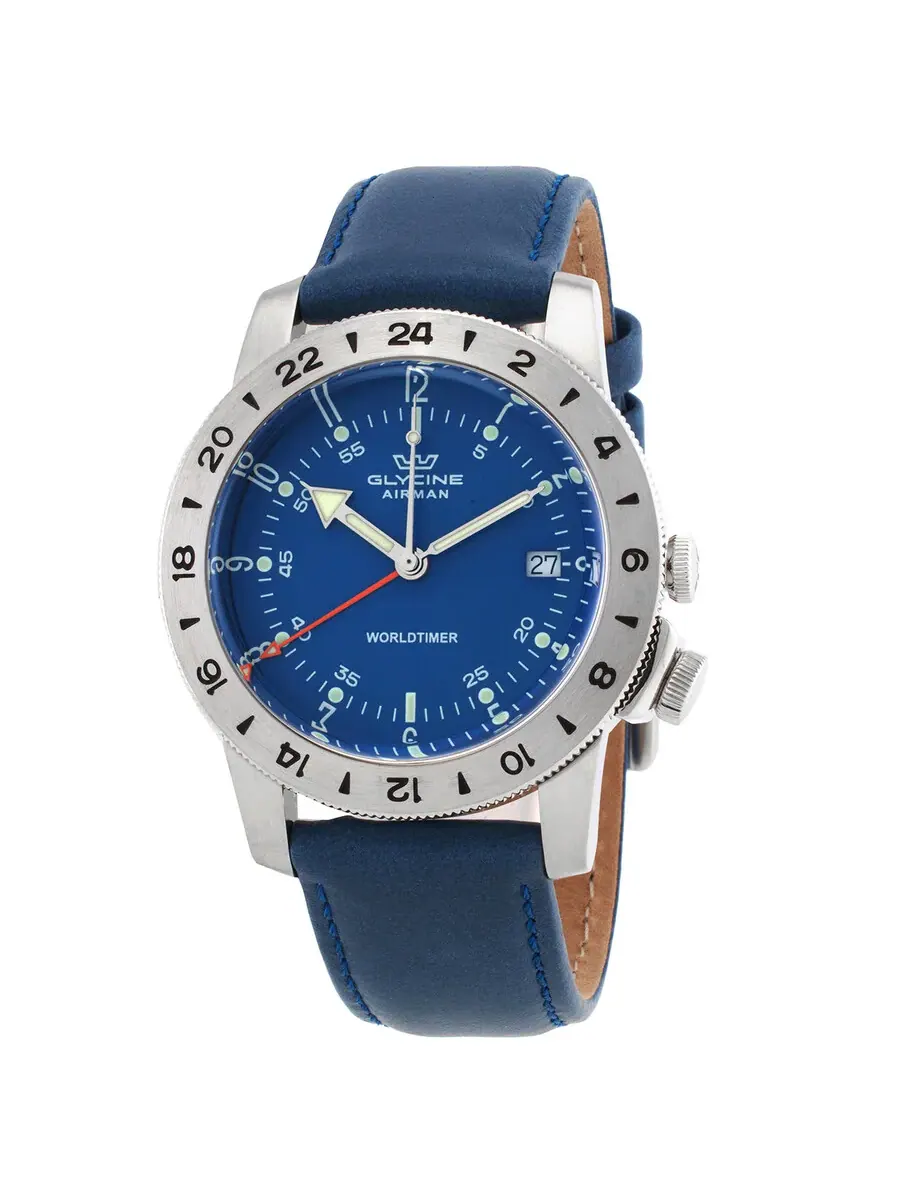 Мужские часы Glycine Airman Vintage GMT с кварцевым механизмом и синим циферблатом GL1049