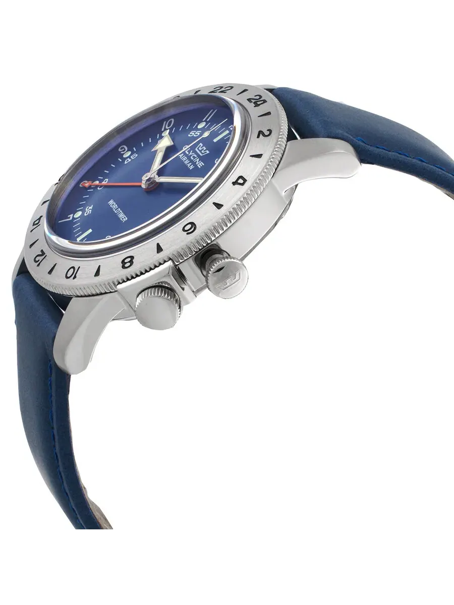 Мужские часы Glycine Airman Vintage GMT с кварцевым механизмом и синим циферблатом GL1049 — изображение 2 из 3