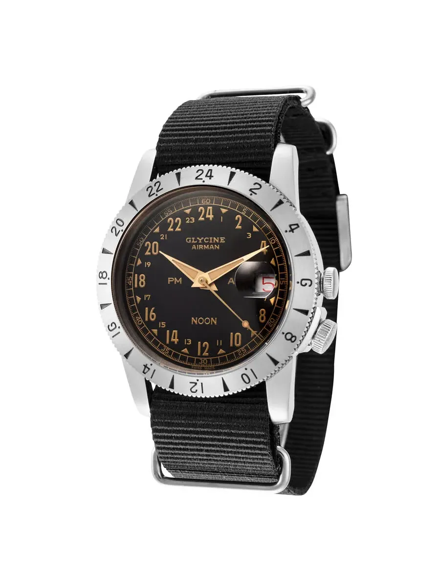 Мужские часы Glycine Airman Vintage Noon Automatic с черным циферблатом GL0377 — серебристый