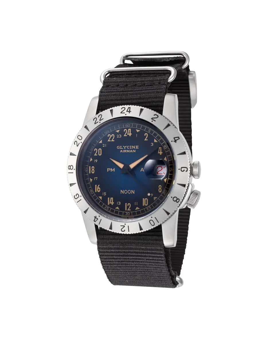 Часы Glycine Airman Vintage Noon Purist Automatic с синим циферблатом унисекс GL0477 — серебристый