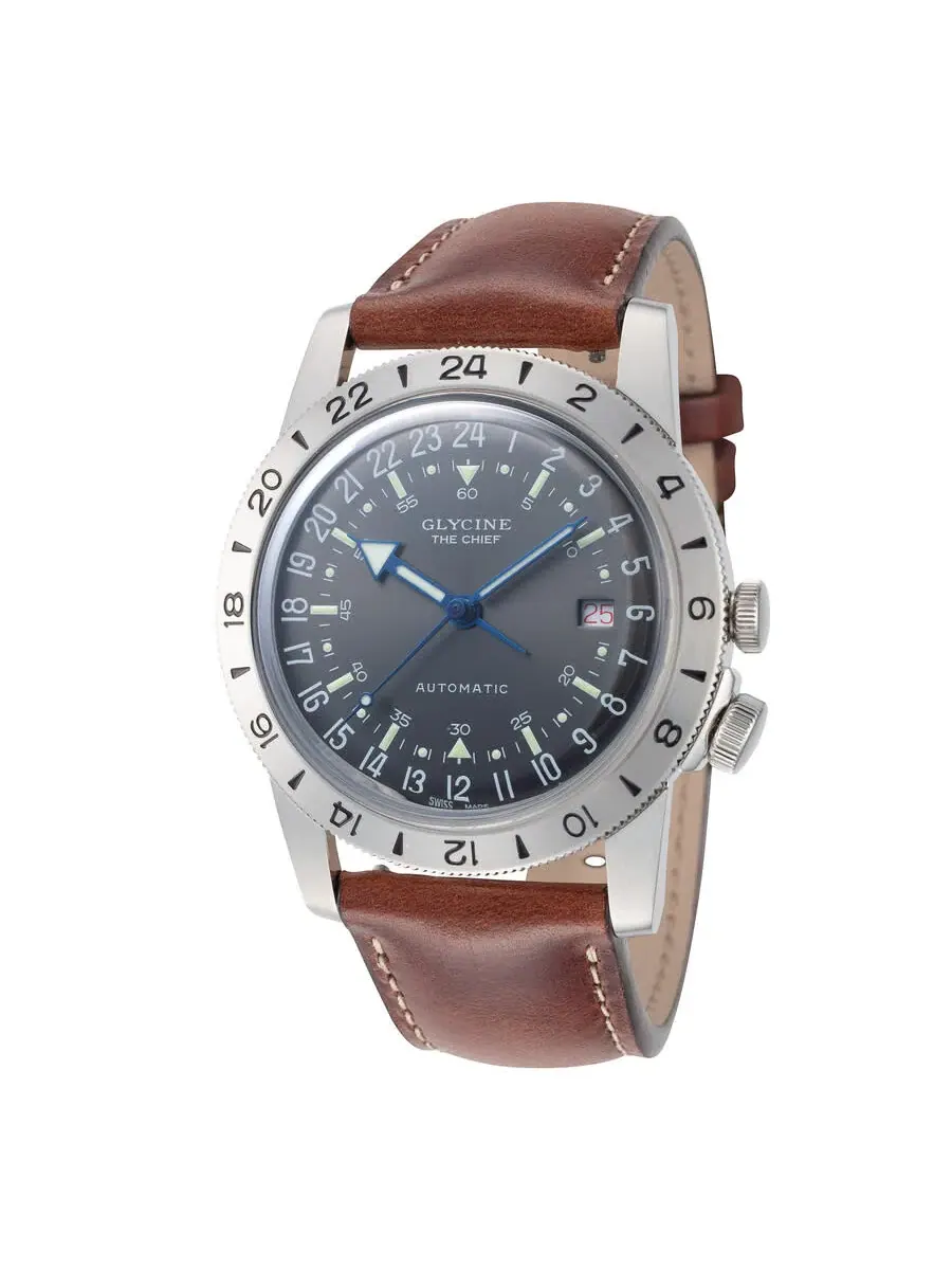 Мужские часы Glycine Airman Vintage The Chief Purist Automatic с угольно-серым циферблатом GL0412