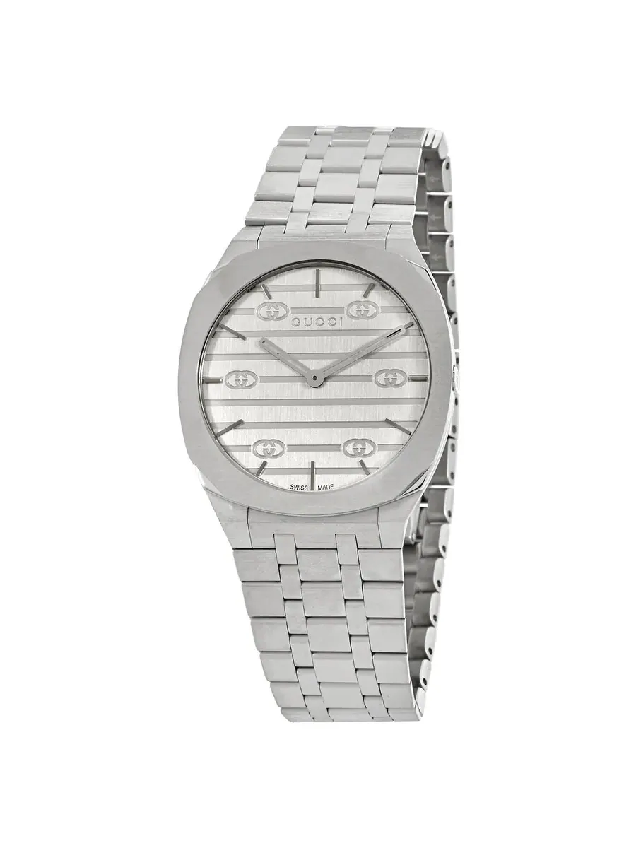 Женские часы Gucci 25H с кварцевым механизмом и серебристым циферблатом YA163402 — серебристый
