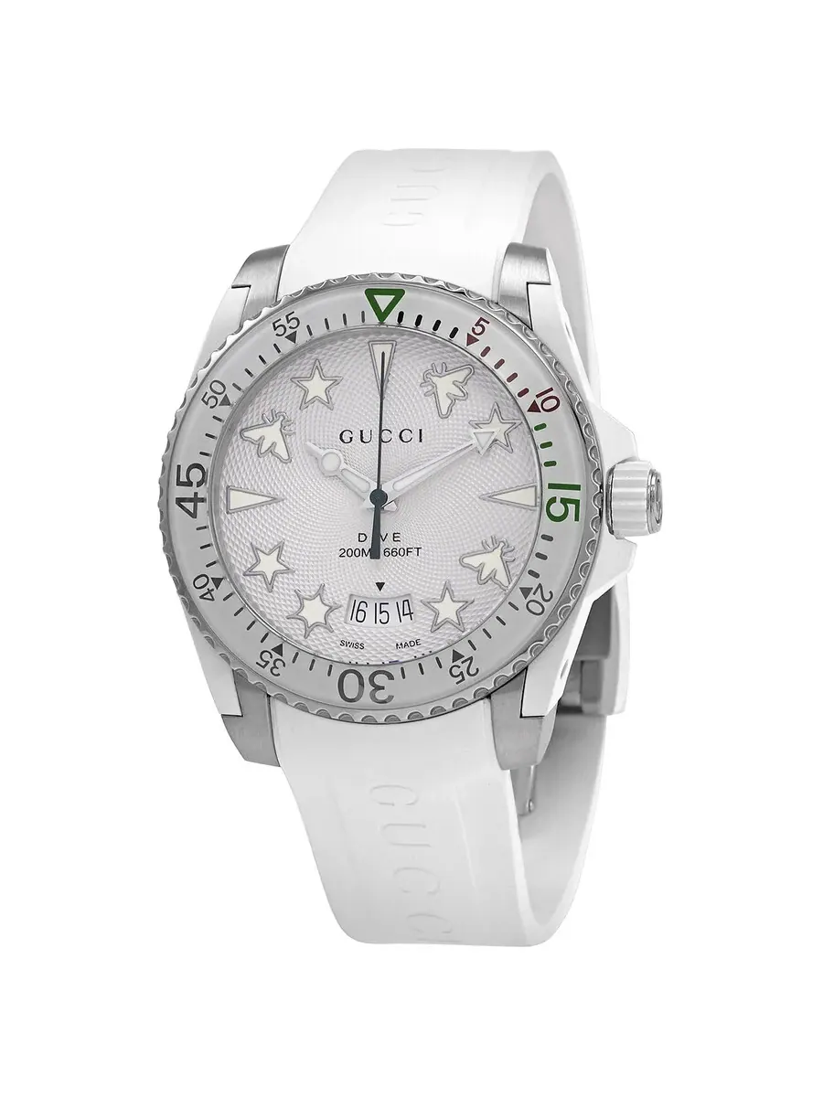 Мужские часы Gucci Dive с кварцевым механизмом и белым циферблатом YA136337