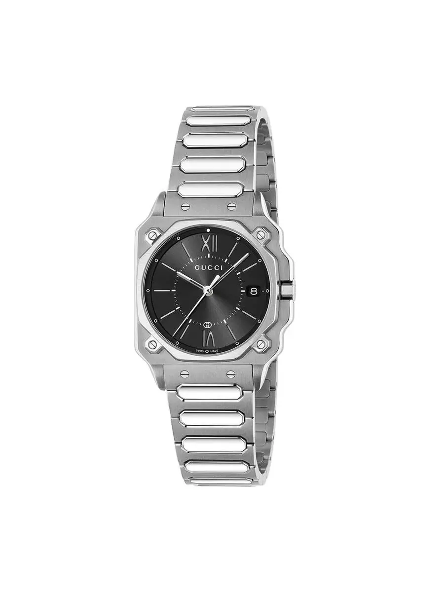 Женские часы Gucci G-Flat с кварцевым механизмом и черным циферблатом YA166505