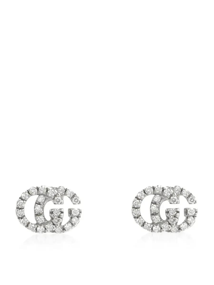 Серьги-гвоздики Gucci GG Running из белого золота с бриллиантовой паве