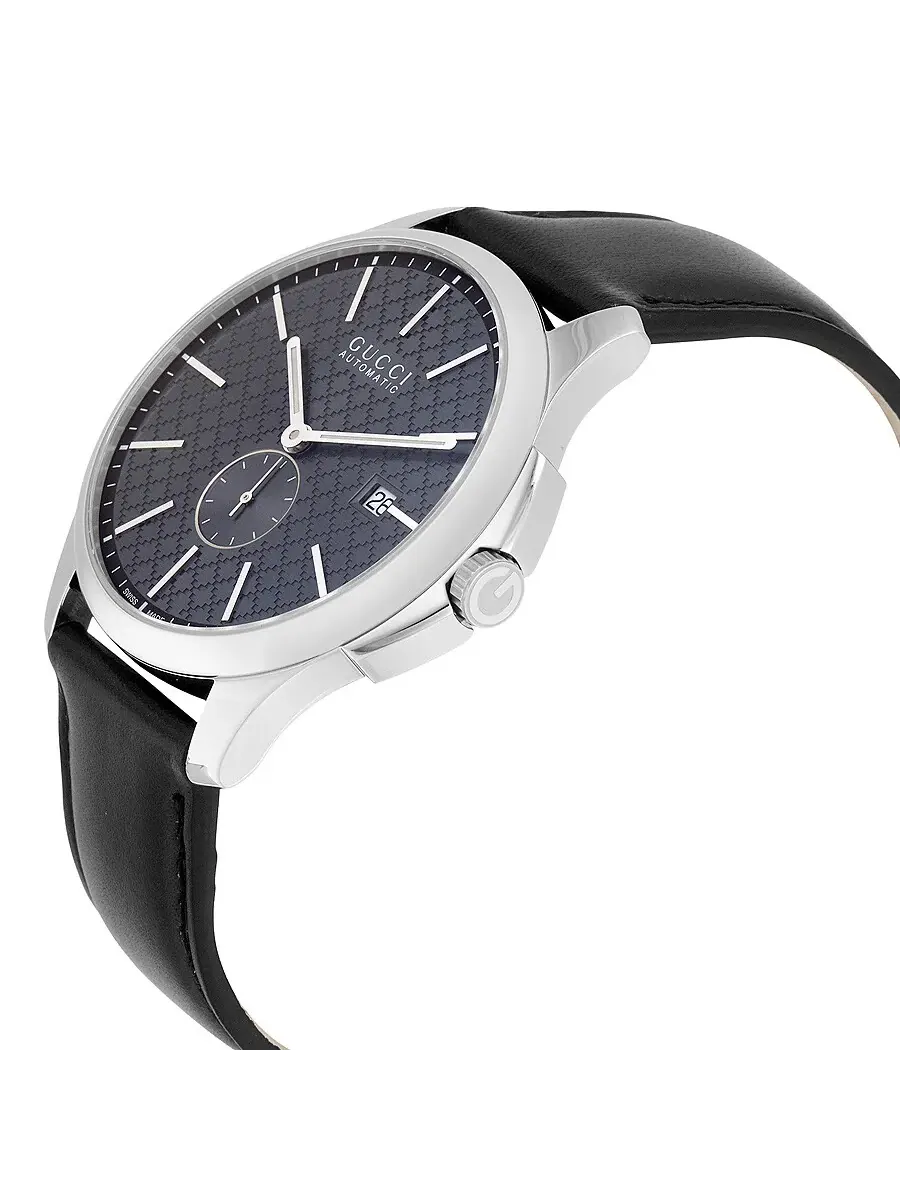 Мужские часы Gucci G-Timeless с автоматическим механизмом, серым циферблатом и черным кожаным ремешком YA126319