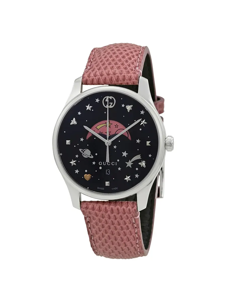 Женские часы Gucci G-Timeless с черным циферблатом фаз Луны YA1264046