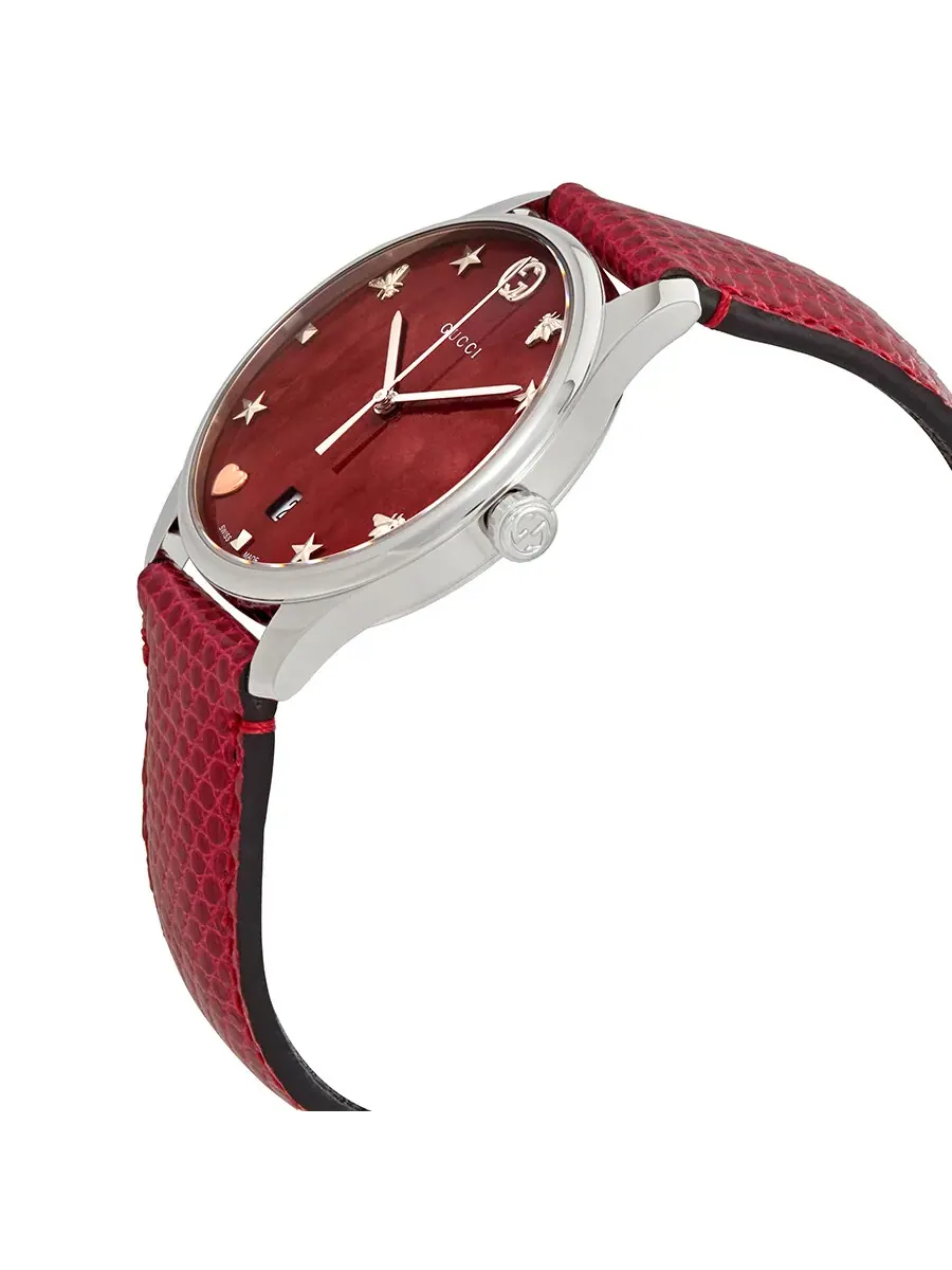 Женские часы Gucci G-Timeless с красным циферблатом из перламутра и кожаным ремешком YA1264041 — изображение 2 из 3