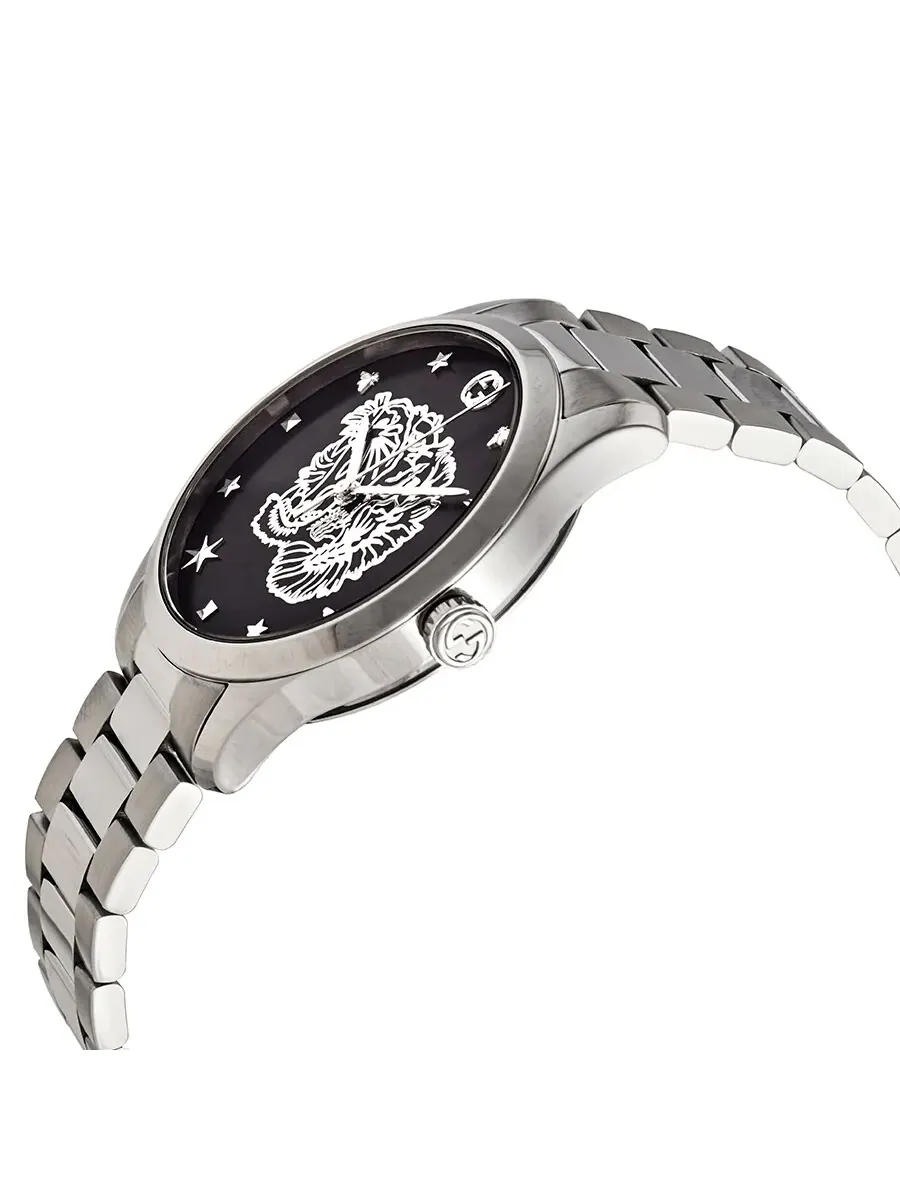 Женские часы Gucci G-Timeless с кварцевым механизмом, черным циферблатом YA1264125 — изображение 2 из 3, оттенок серебряный