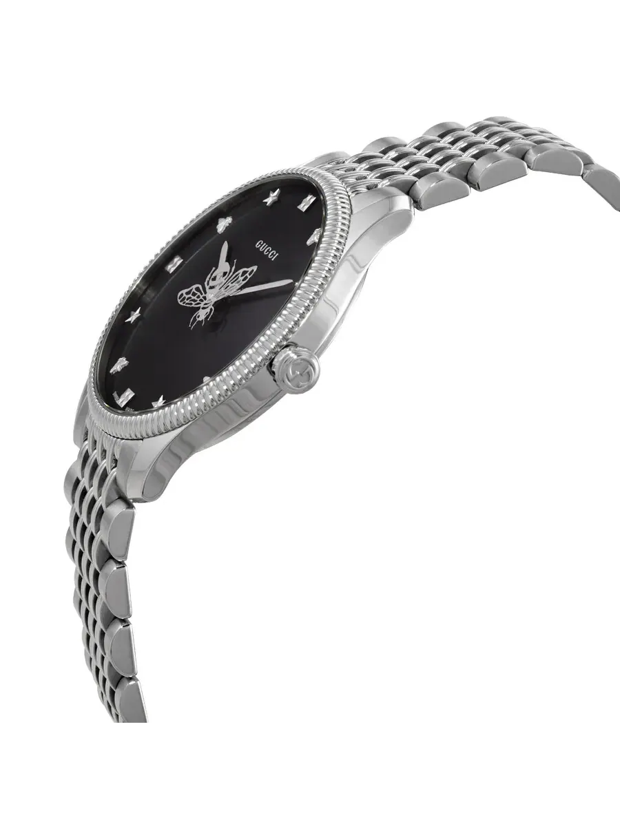 Часы унисекс Gucci G-Timeless Quartz с черным циферблатом YA1264154 — изображение 2 из 3, оттенок серебряный