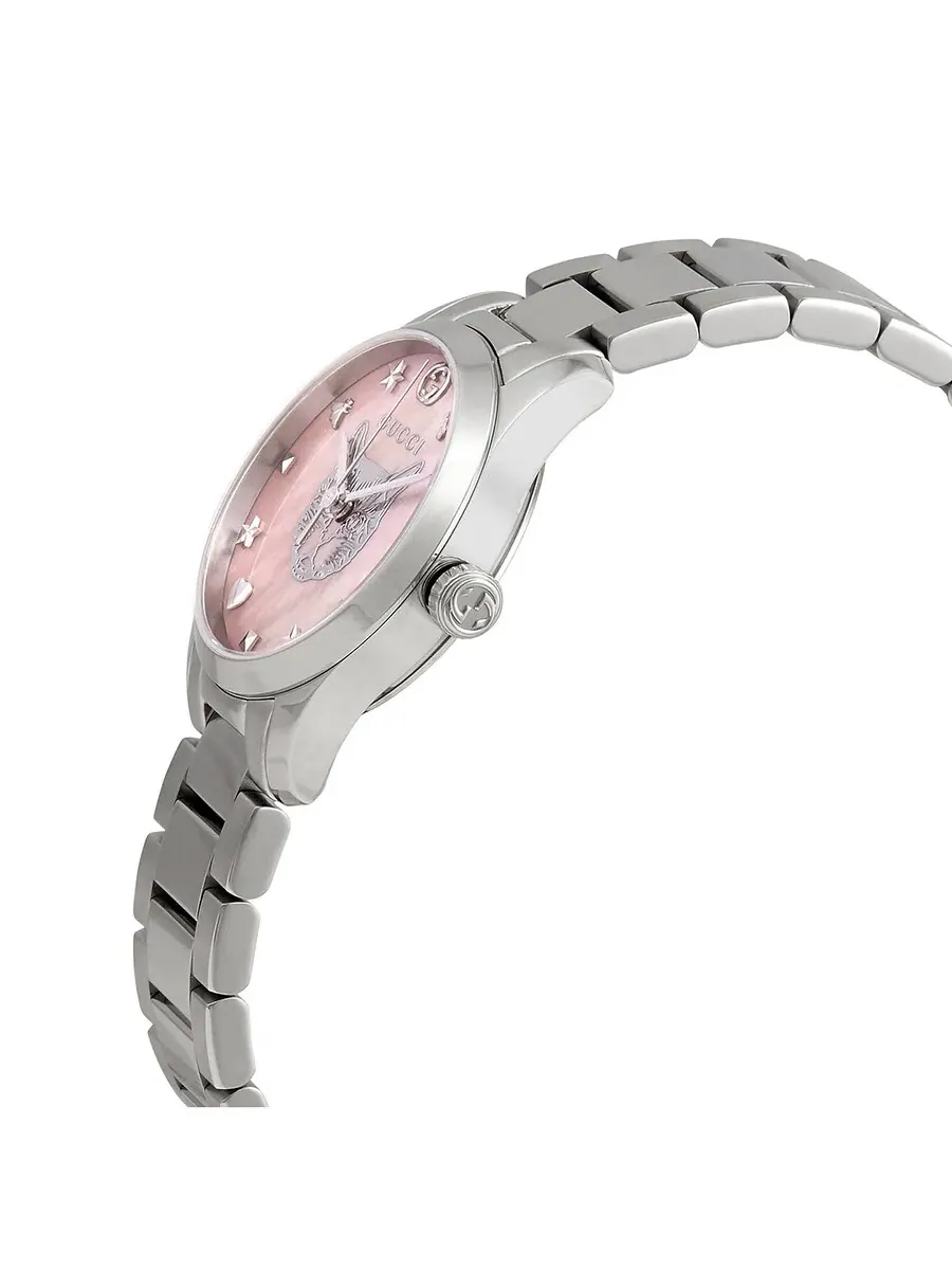 Женские часы Gucci G-Timeless Quartz с розовым перламутровым циферблатом YA1265013 — изображение 2 из 3, оттенок серебряный