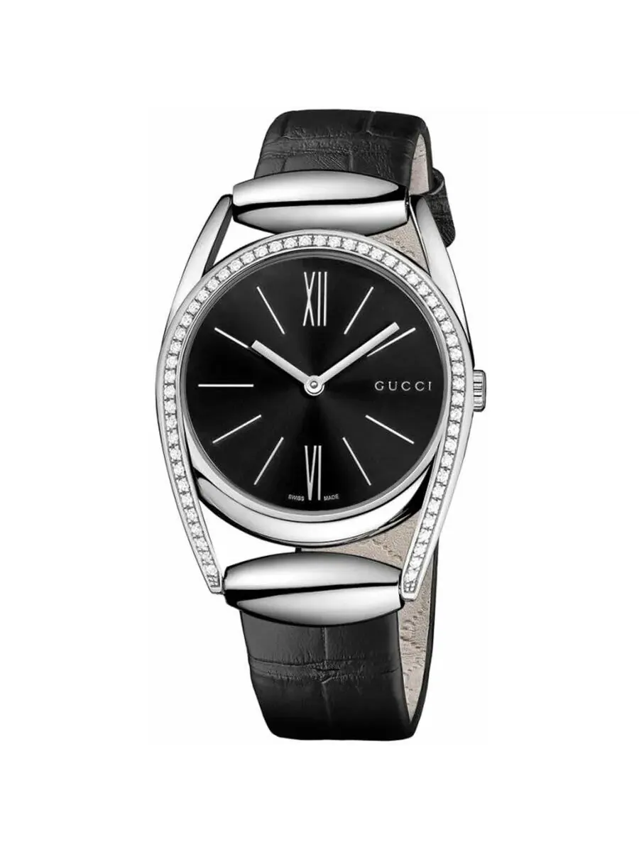 Женские часы Gucci Horsebit Quartz с черным циферблатом и бриллиантами YA139403
