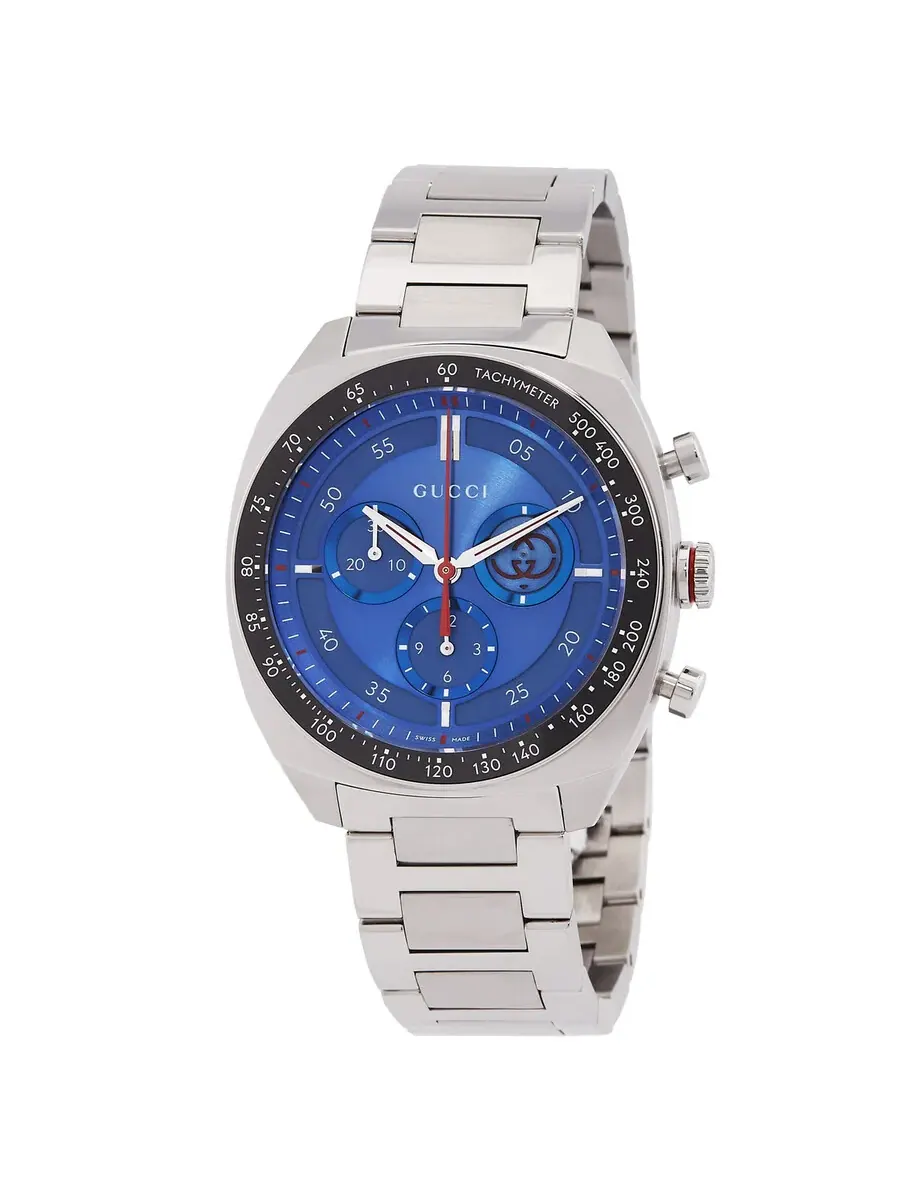 Мужские кварцевые часы Gucci Interlocking G Chronograph с синим циферблатом YA142317