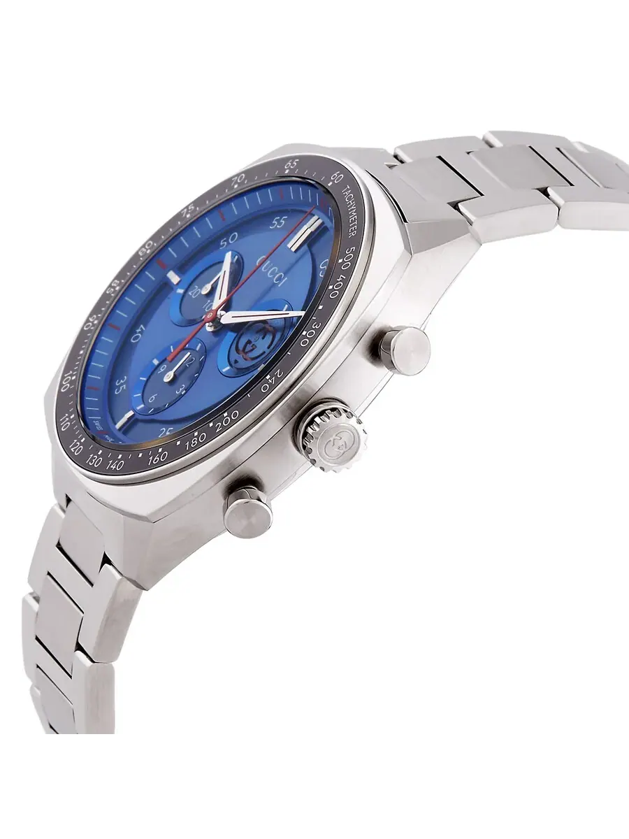 Мужские кварцевые часы Gucci Interlocking G Chronograph с синим циферблатом YA142317 — изображение 2 из 3, оттенок черный