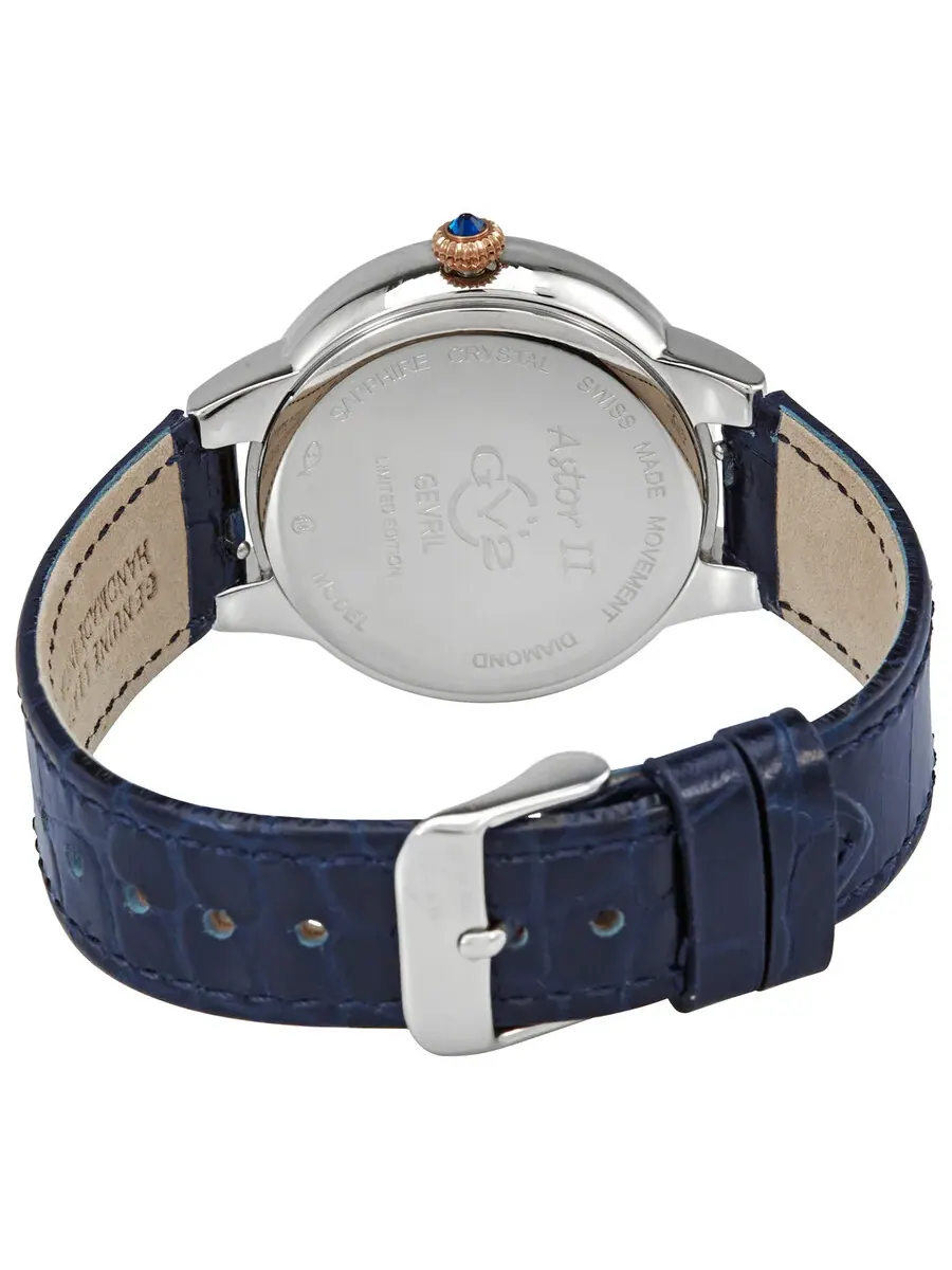 Женские часы GV2 от Gevril Astor II с синим циферблатом 9149-L5 Gv2 By Gevril — изображение 3 из 3, оттенок серебряный