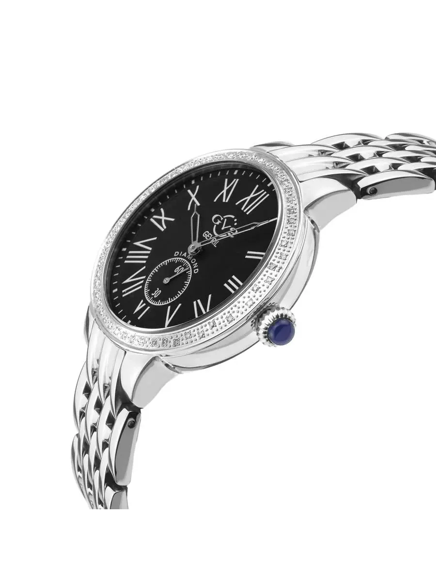 GV2 by Gevril Astor quartz с бриллиантами и черным циферблатом женские часы 9110 — изображение 2 из 3, оттенок серебряный
