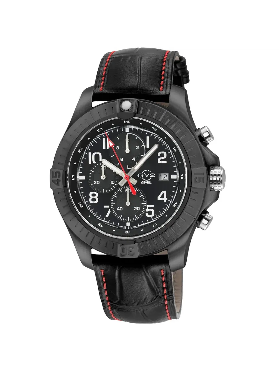 Мужские кварцевые часы GV2 by Gevril T38 Chronograph с черным циферблатом, артикул 42806