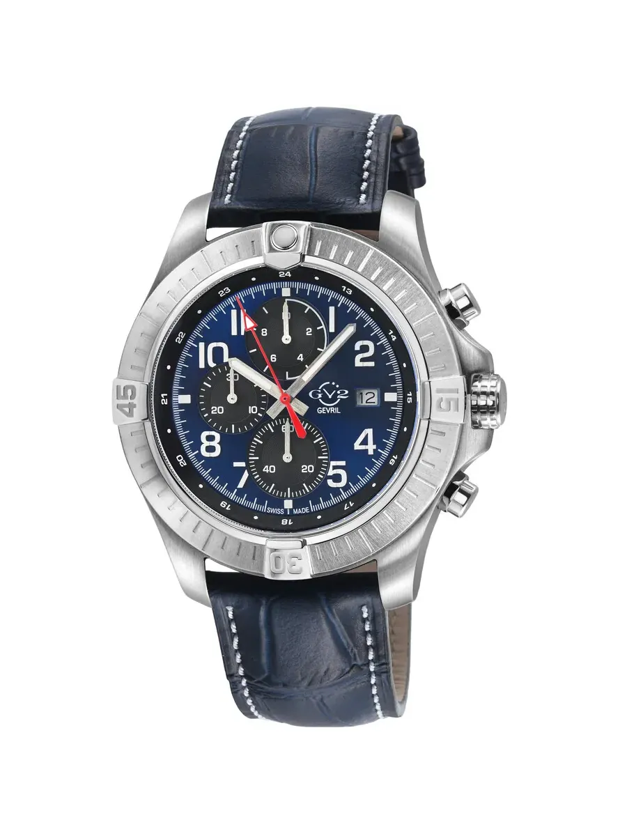 Мужские часы GV2 от Gevril T38 Chronograph Quartz с синим циферблатом 42805 Gv2 By Gevril