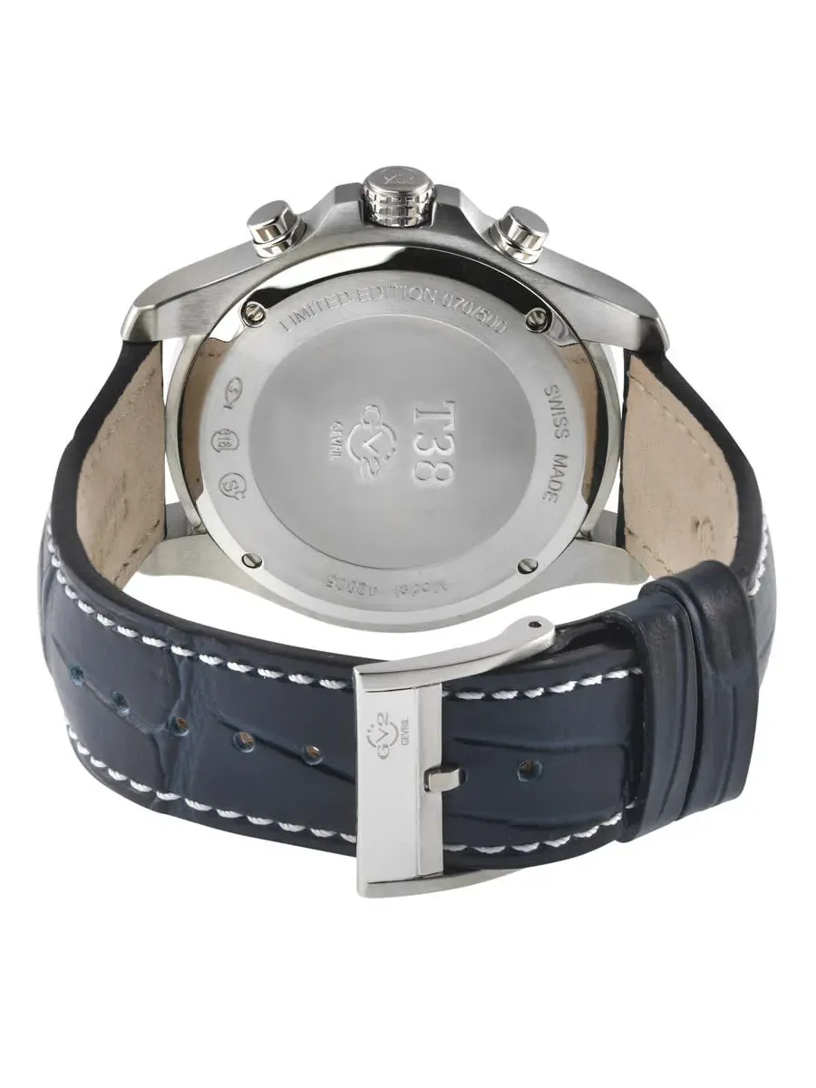 Мужские часы GV2 от Gevril T38 Chronograph Quartz с синим циферблатом 42805 Gv2 By Gevril — изображение 3 из 3