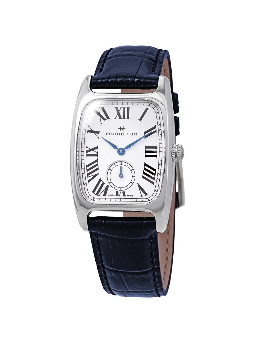 Женские часы Hamilton Boulton L Silver Dial с синим циферблатом и кожаным ремешком H13421611