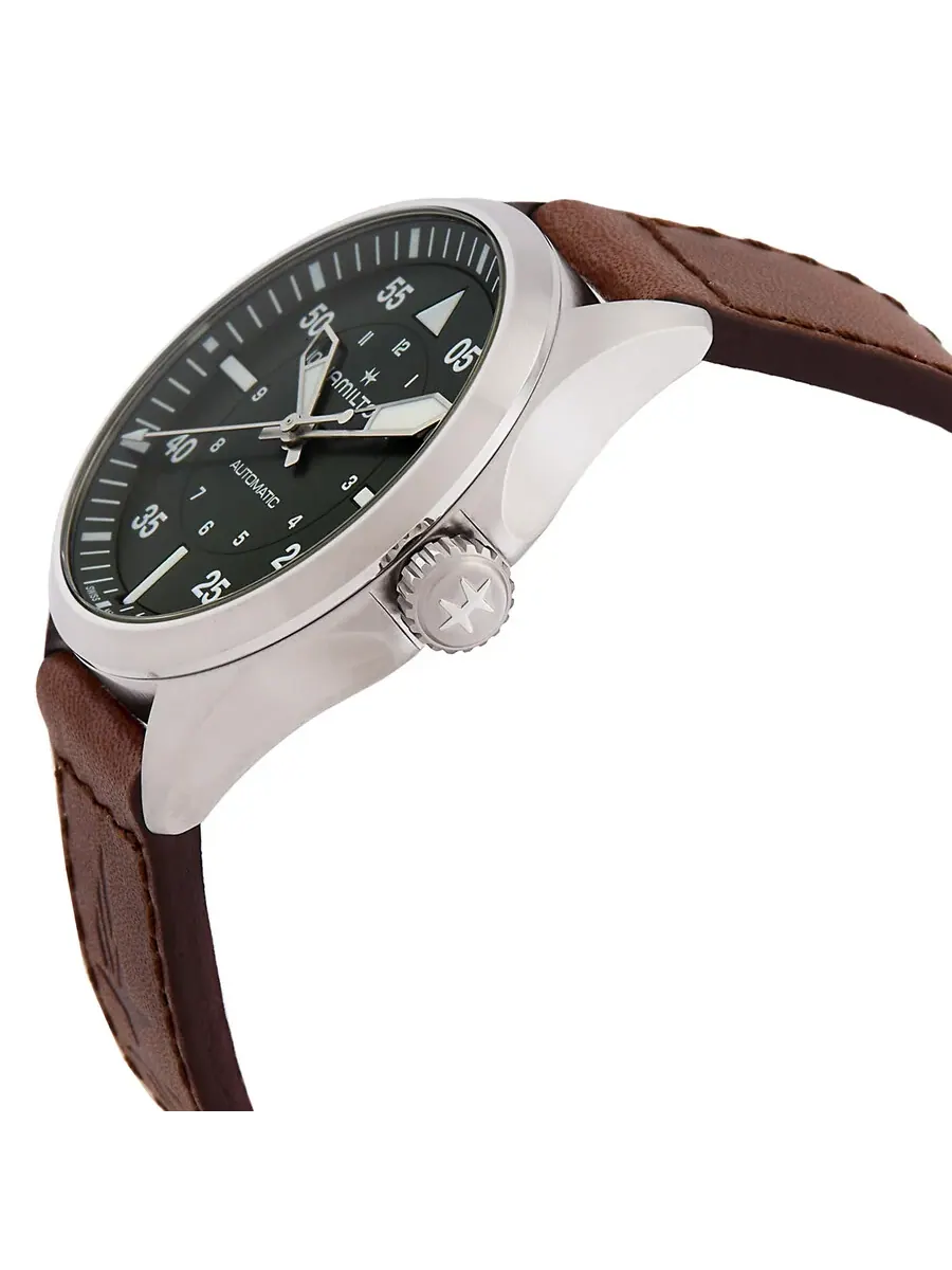 Автоматические часы Hamilton Khaki Aviation Pilot с зеленым циферблатом H76305560 — изображение 2 из 3, оттенок серебряный