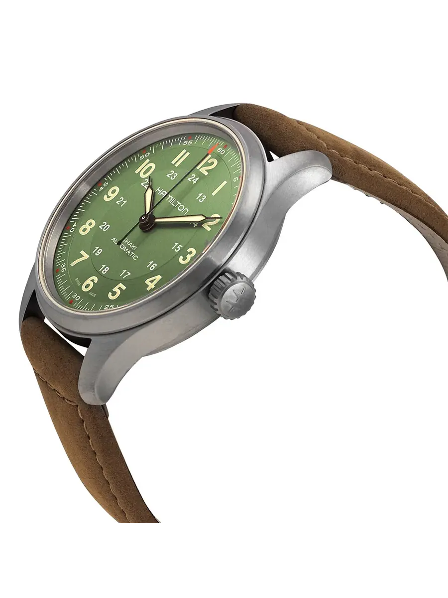 Мужские автоматические часы Hamilton Khaki Field с зеленым циферблатом, модель H70545560 — изображение 2 из 3, оттенок серый