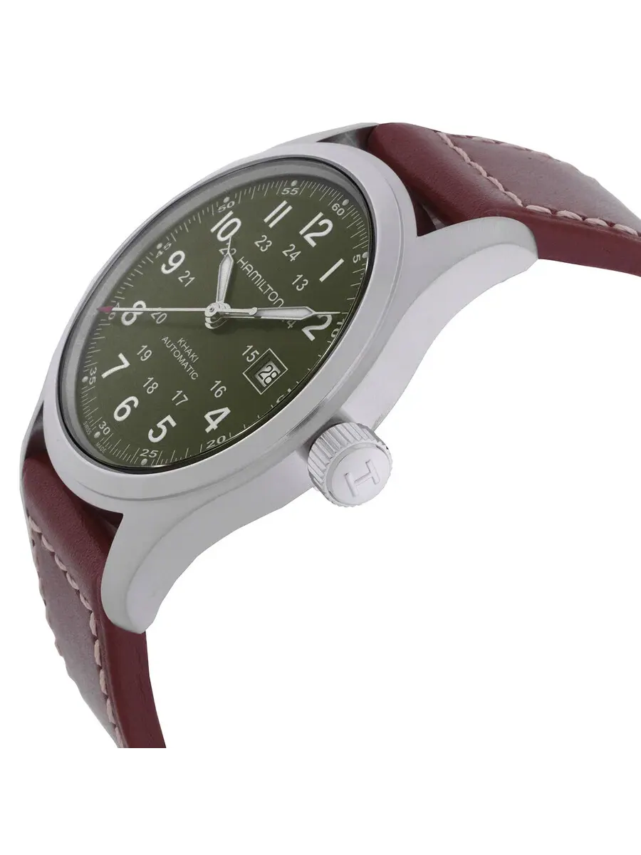 Часы Hamilton Khaki Field Automatic с зеленым циферблатом H70605560 — изображение 2 из 3, оттенок серебряный