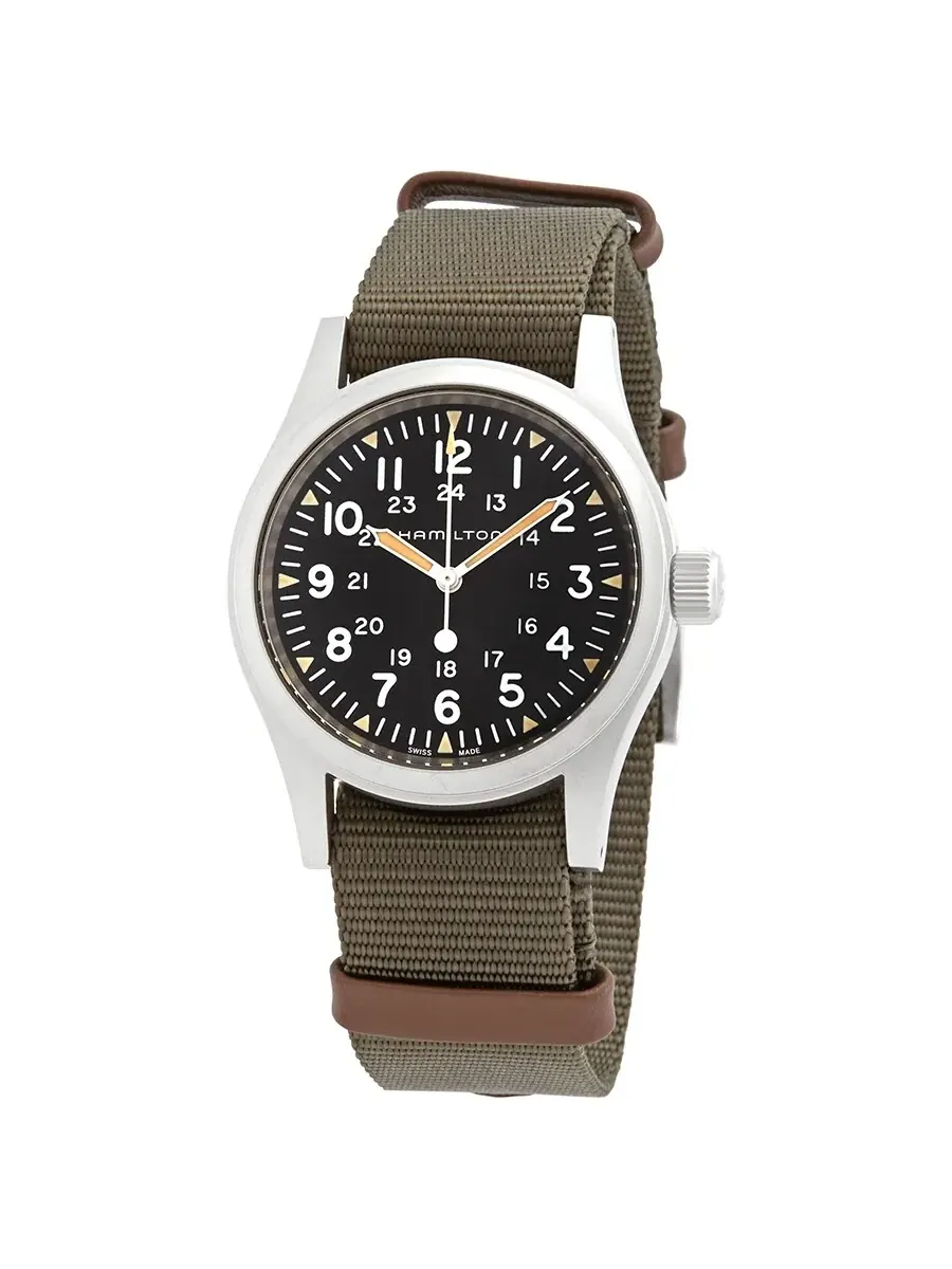 Мужские часы Hamilton Khaki Field с ручным заводом и черным циферблатом, модель H69439931