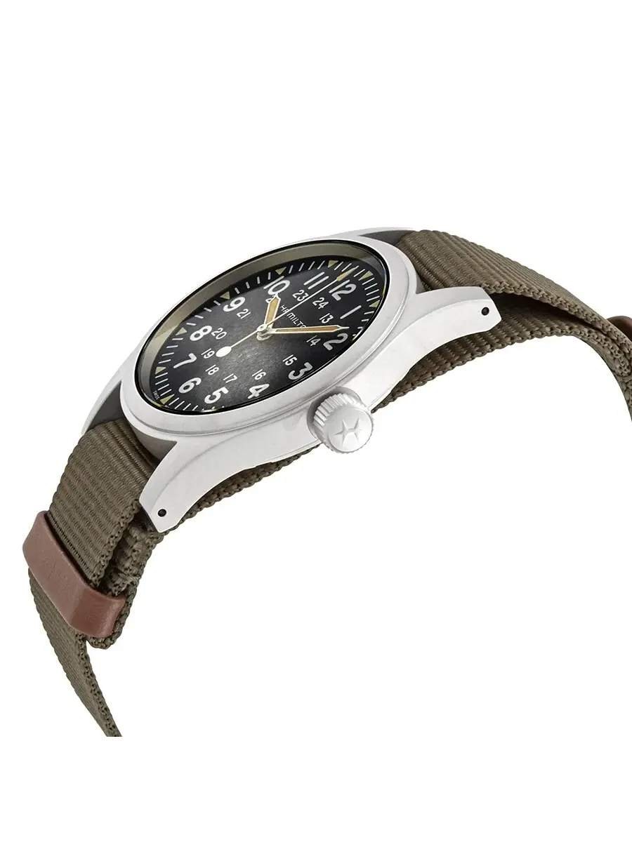 Мужские часы Hamilton Khaki Field с ручным заводом и черным циферблатом, модель H69439931 — изображение 2 из 3