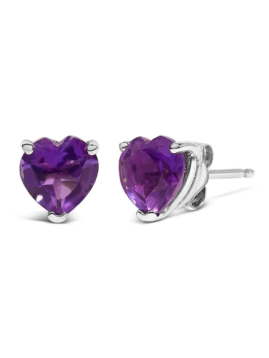 Серьги-гвоздики Haus of Brilliance из белого золота 14K с фиолетовым аметистом огранки «сердце», диаметр 5 мм