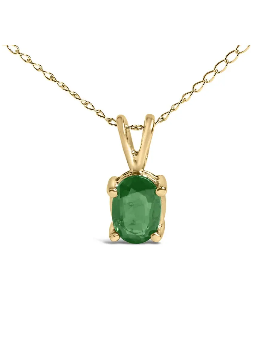 Подвеска-ожерелье Haus of Brilliance из желтого золота 14K с овалом 6x4 мм зеленого изумруда солитер — изображение 2 из 5