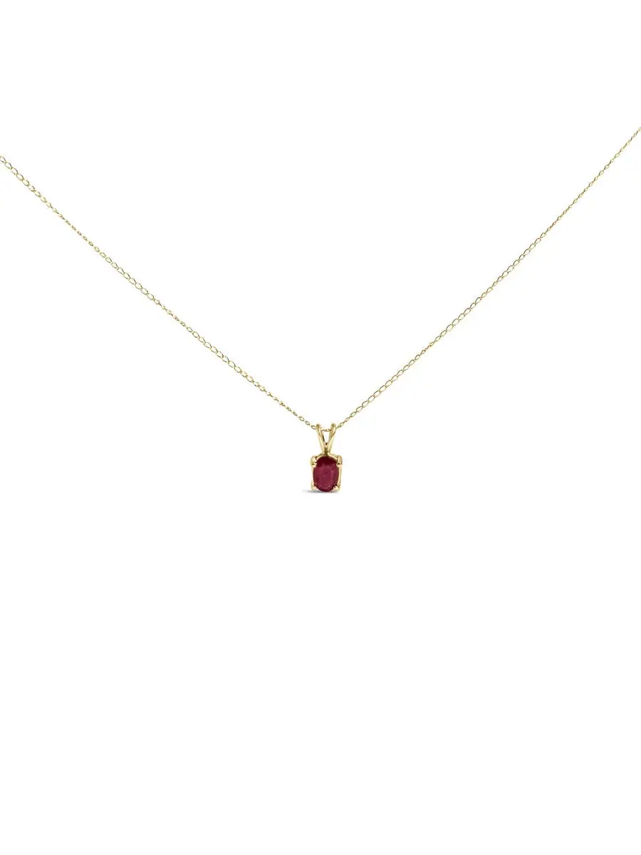 Подвеска-ожерелье Haus of Brilliance из желтого золота 14K с солитером из красного рубина овальной формы 6x4 мм
