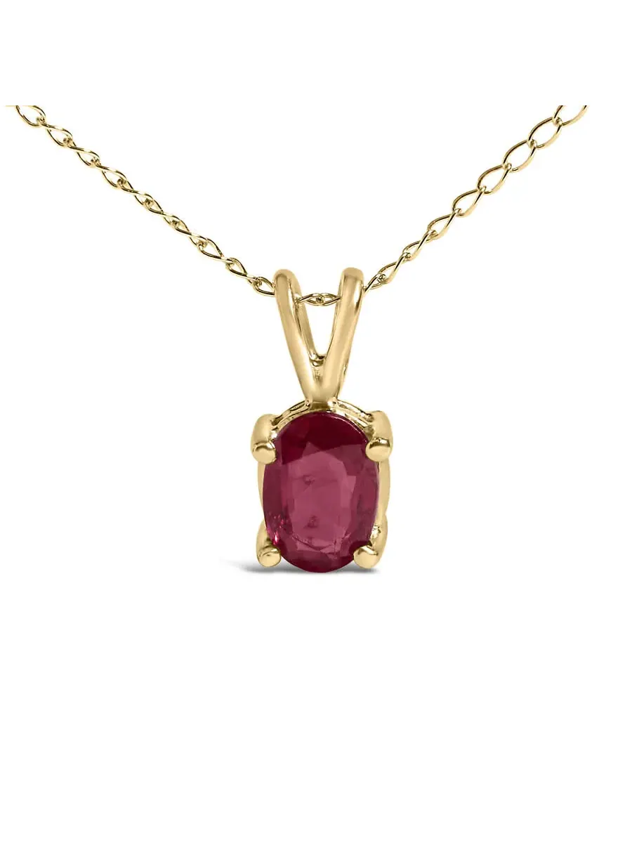 Подвеска-ожерелье Haus of Brilliance из желтого золота 14K с солитером из красного рубина овальной формы 6x4 мм