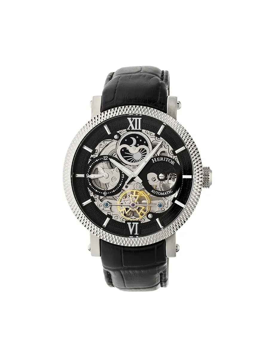 Мужские часы Heritor Aries Automatic с черным скелетонизированным циферблатом HR4405