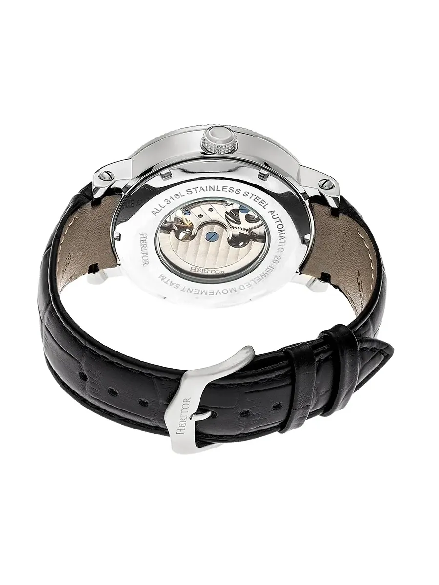 Мужские часы Heritor Aries Automatic с черным скелетонизированным циферблатом HR4405 — изображение 3 из 3, оттенок серебряный