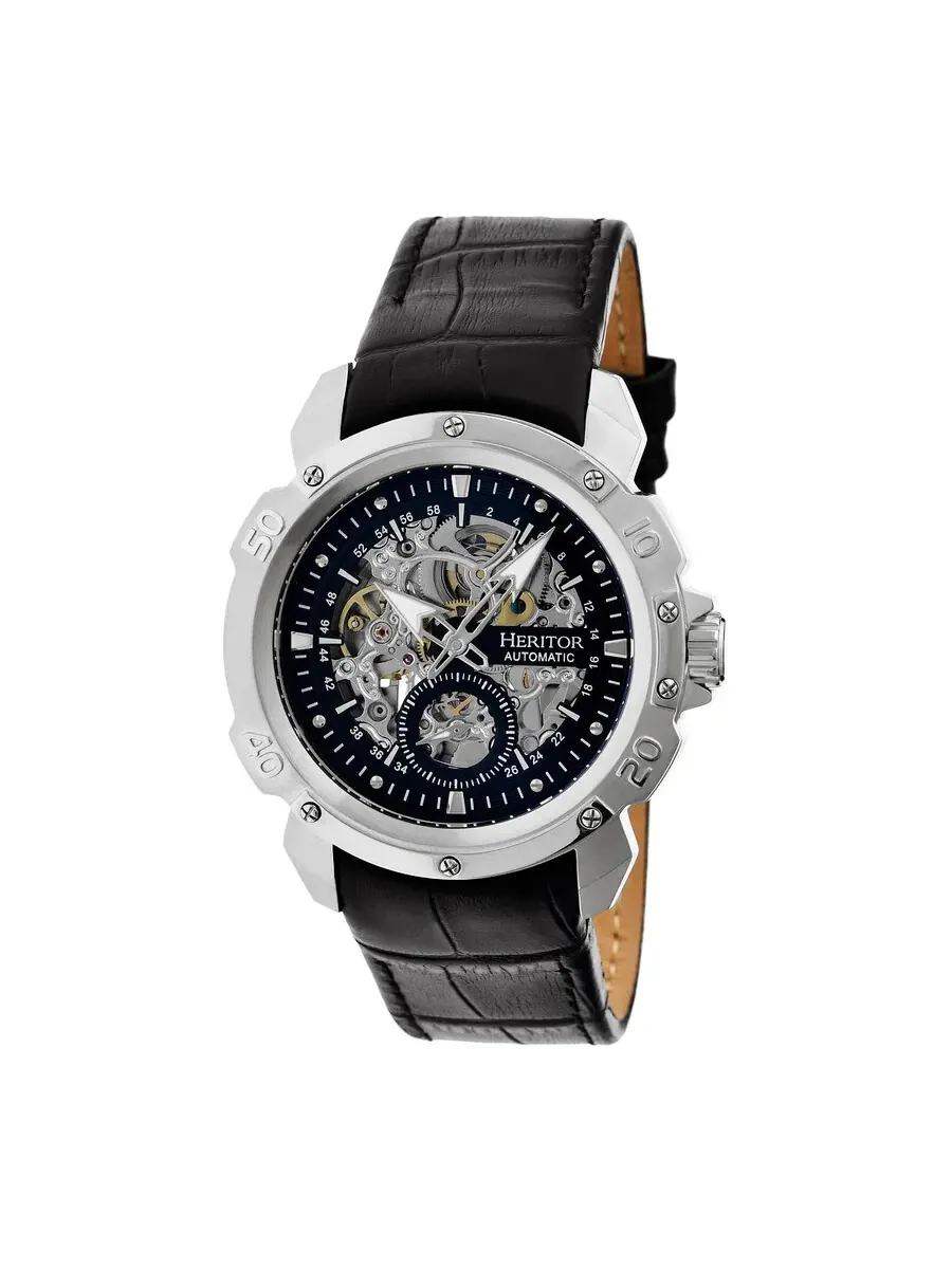 Мужские часы Heritor Carter Automatic с черным скелетонизированным циферблатом HR2504