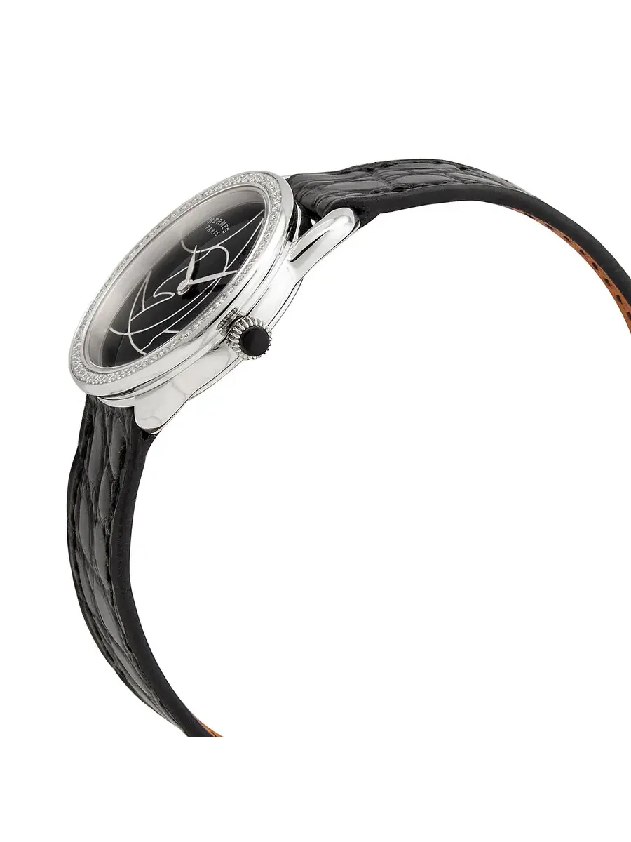 Женские часы Hermes Arceau Cavales Quartz с черным циферблатом 045726WW00 — изображение 2 из 3, оттенок серебряный