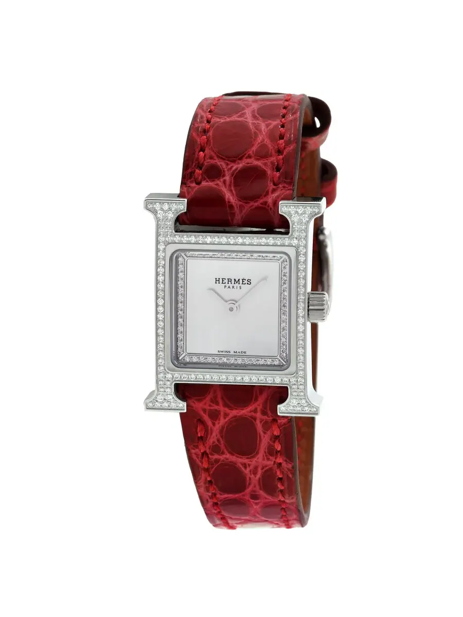 Женские часы Hermes Heure H Mini с кварцевым механизмом и бриллиантами, модель 057248Ww00 — серебристый
