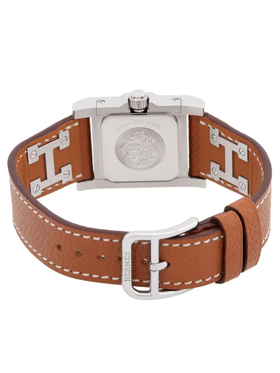 Женские часы Hermes Medor с белым циферблатом и коричневым кожаным ремешком 028321WW00 — изображение 3 из 4