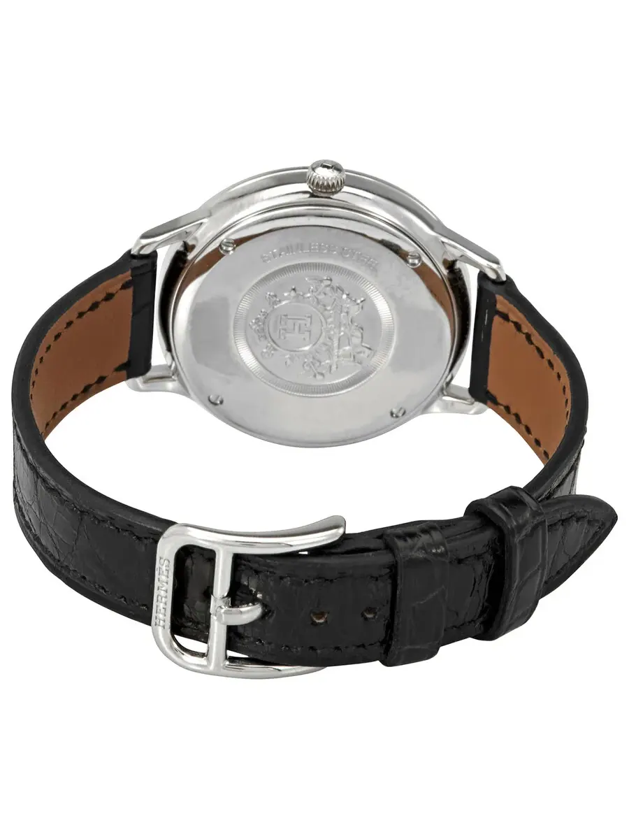 Женские часы Hermes Slim D Quartz с черным циферблатом и бриллиантами 044834WW00 — изображение 3 из 3, оттенок серебряный