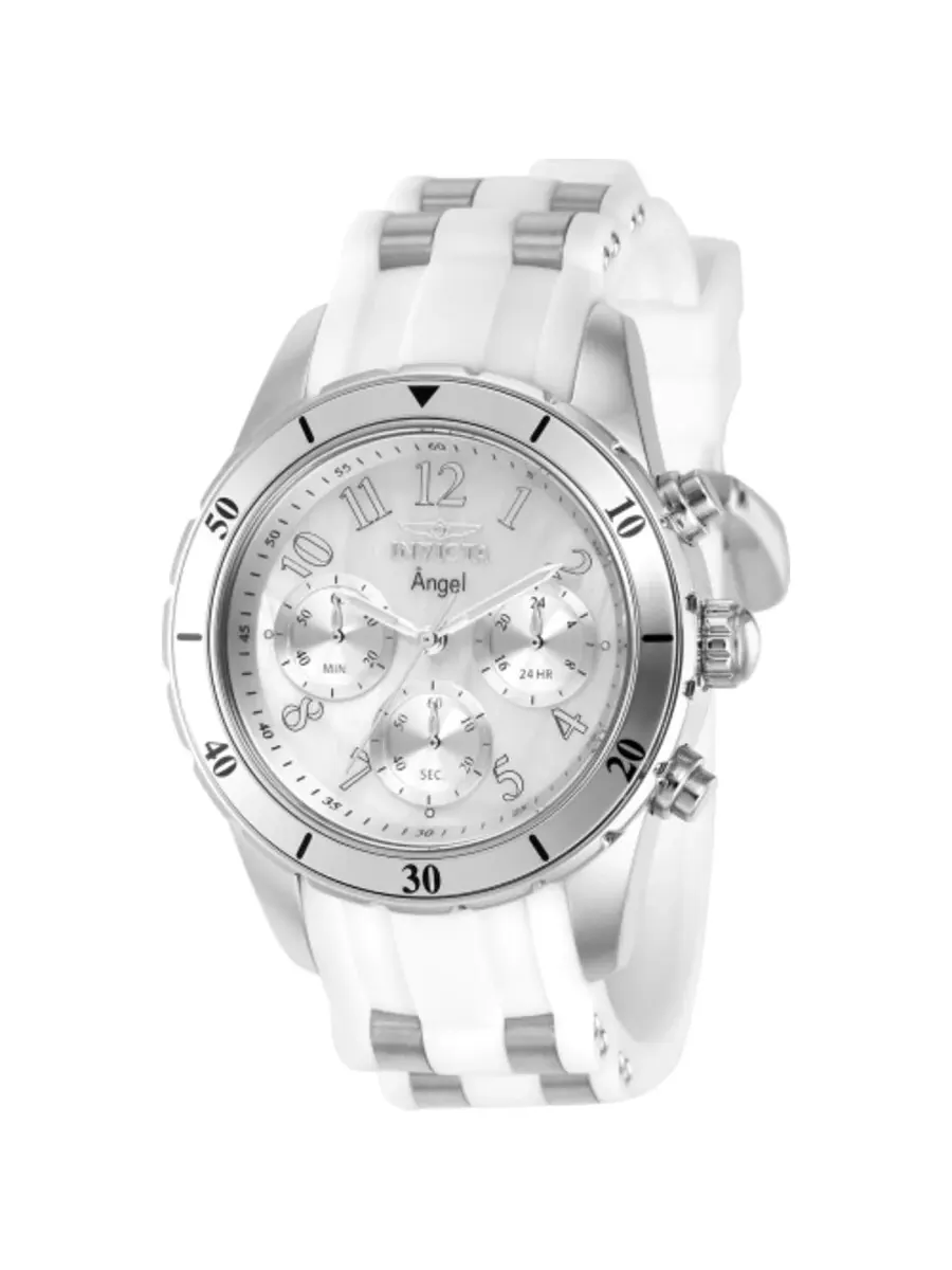 Женские часы Invicta Angel Chronograph GMT Quartz с белым циферблатом 37347 — серебристый
