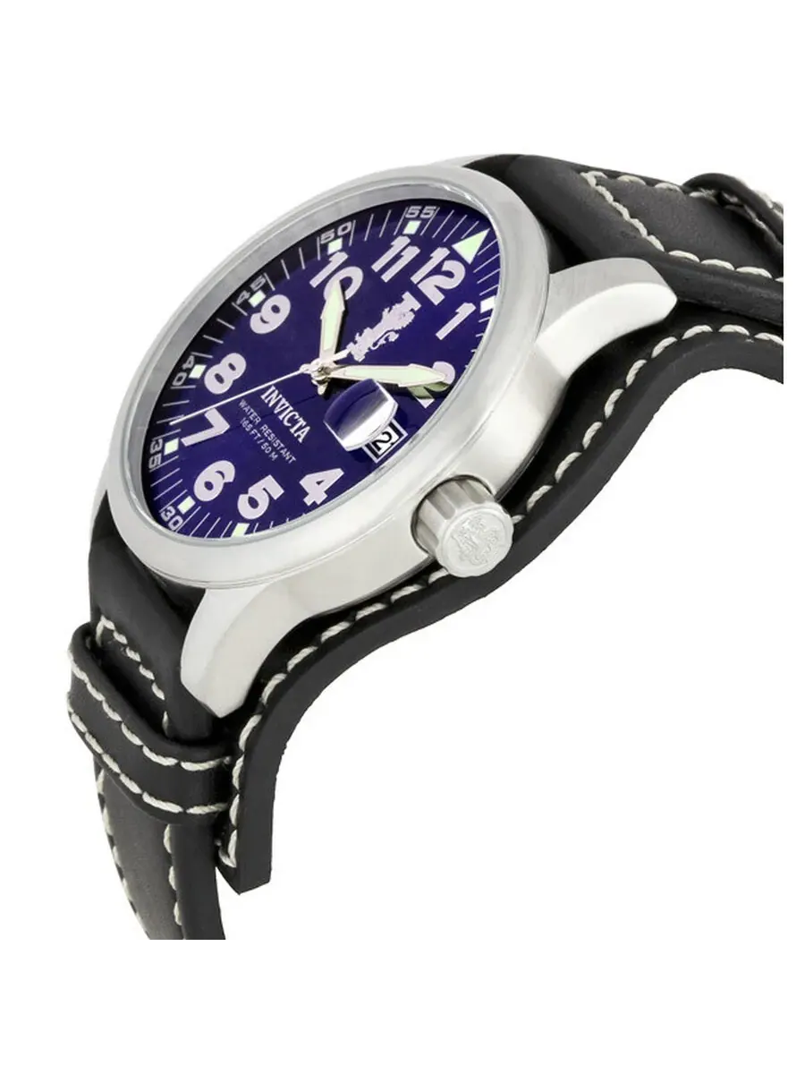 Мужские часы Invicta I Force с черным кожаным ремешком, модель 6104 — изображение 2 из 3, оттенок серебряный