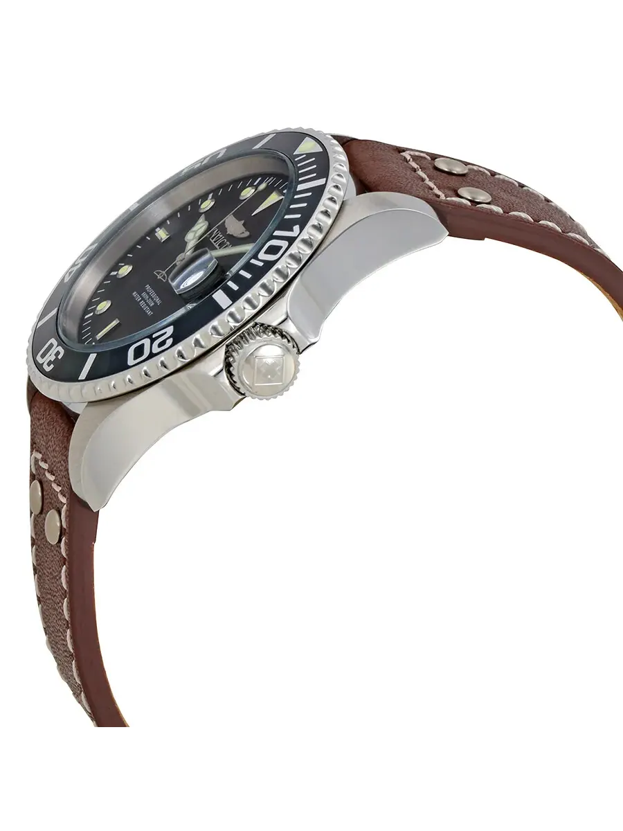 Мужские часы Invicta Pro Diver с черным циферблатом и коричневым кожаным ремешком 22069 — изображение 2 из 3