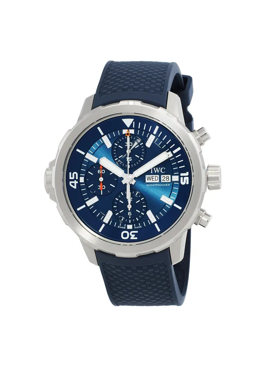 Мужские часы IWC Aquatimer Deep Two Chronograph 44 с автоматическим механизмом и синим циферблатом IW376806 — серебристый