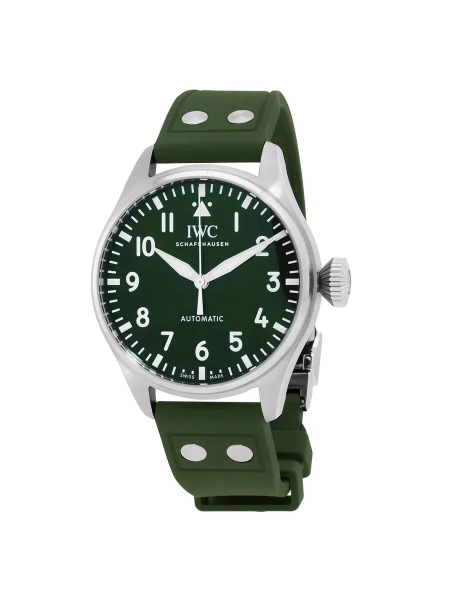 Мужские часы IWC Big Pilot 43 с автоматическим механизмом и зеленым циферблатом IW329306 — серебристый