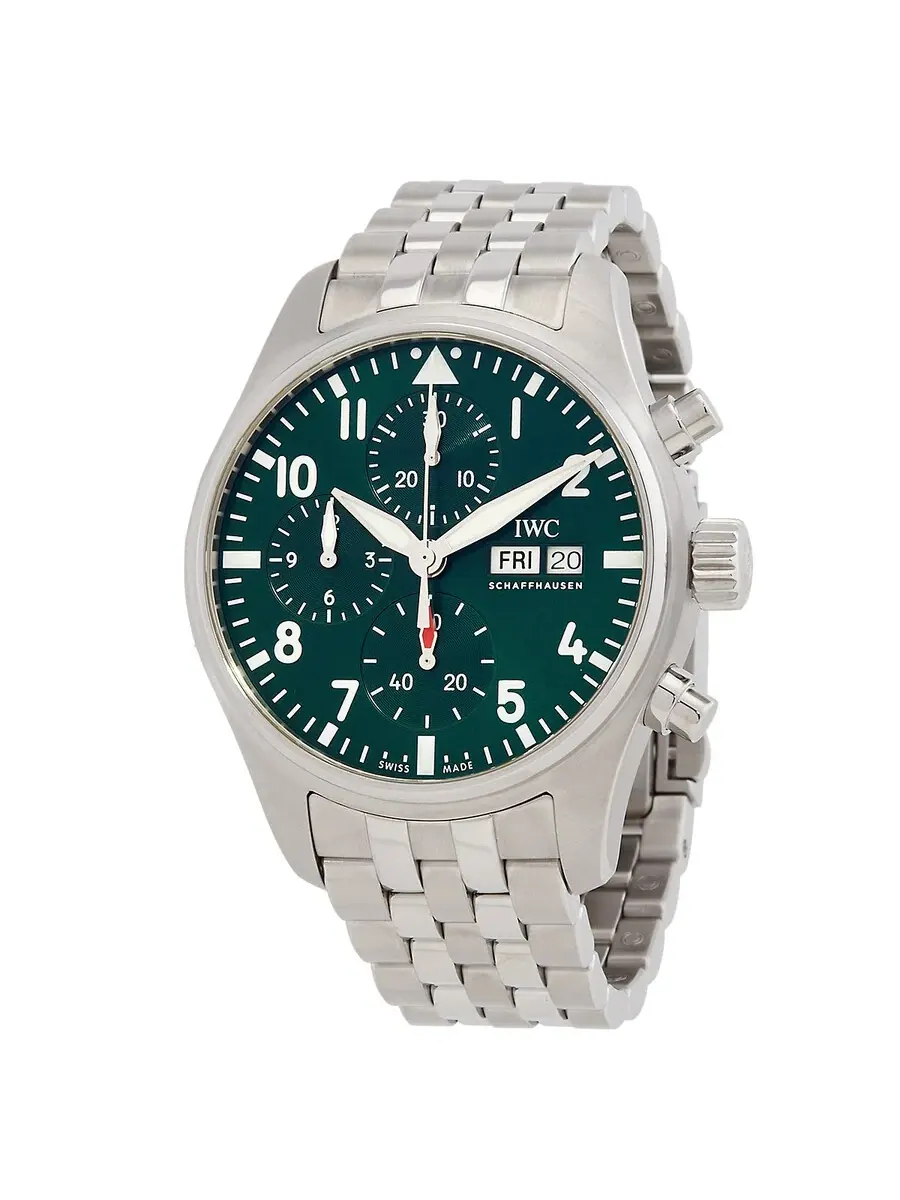 Мужские часы IWC Pilot Chronograph 41 Automatic с зеленым циферблатом IW388104 — серебристый