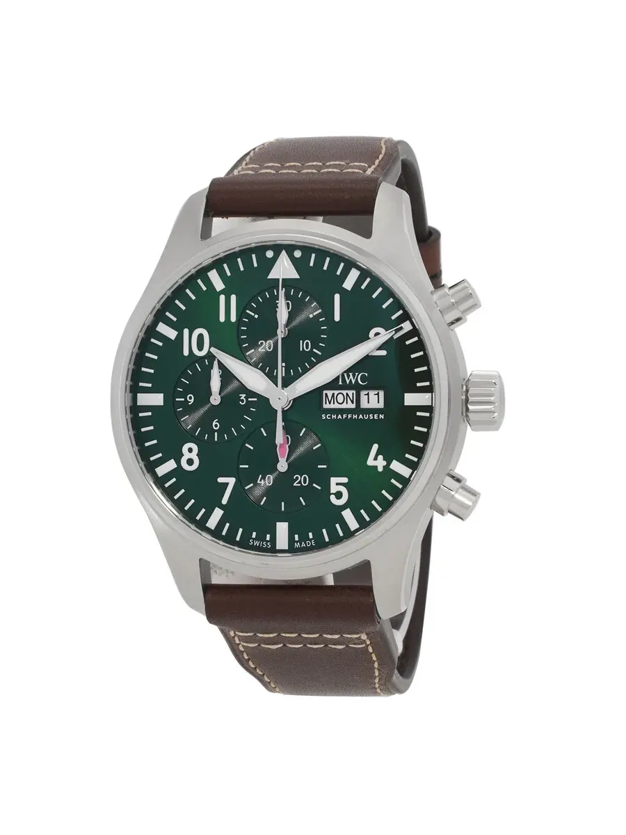Мужские часы IWC Pilot Chronograph Automatic с зеленым циферблатом IW378005 — серебристый