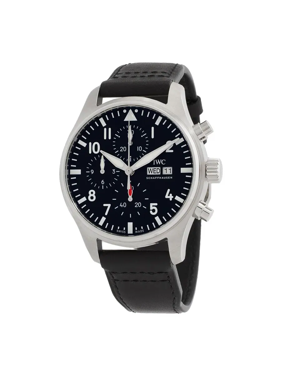 Мужские часы IWC Pilots Chronograph Automatic с черным циферблатом IW378001 — серебристый